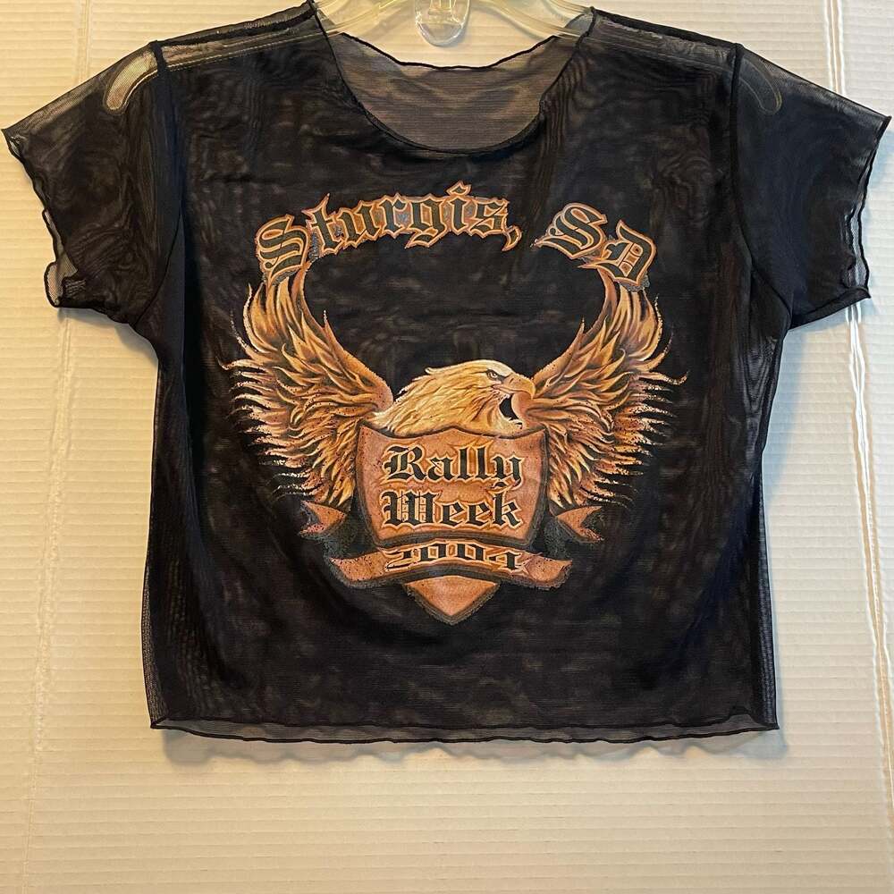 Vintage Sturgis SD Rally Week 2004 Black Mesh Short Sleeve T-Shirt Cropped